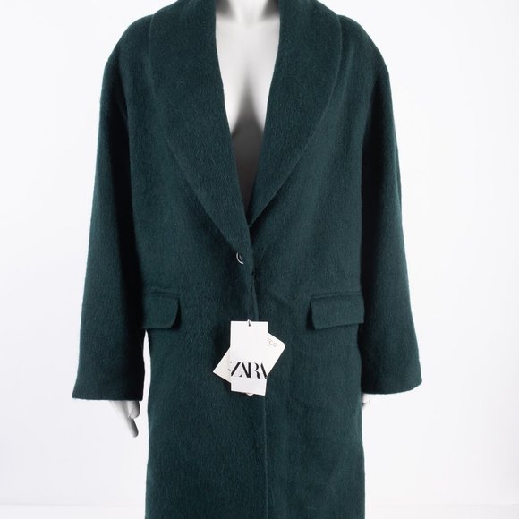 Zara Jackets & Blazers - Zara Womens Green Long Coat Jacket Shawl Collar M